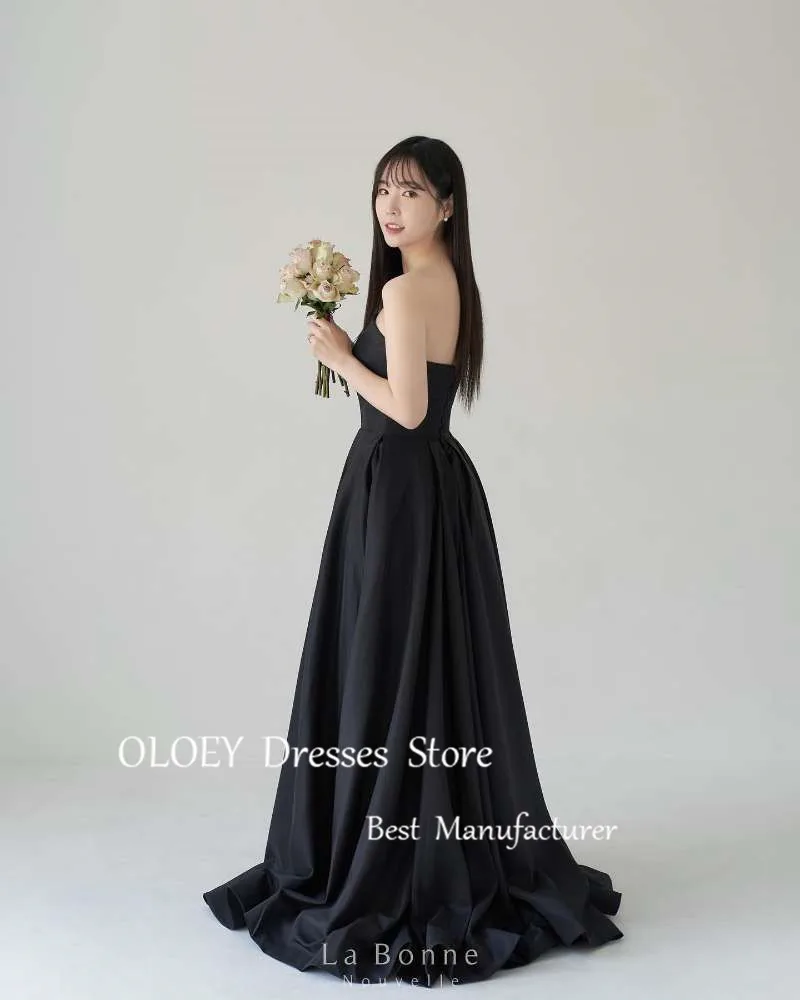 OLOEY Simple Black taffetà A Line abiti da sera corea Wedding photoboot Bolero Formal Party Dress Plus Size