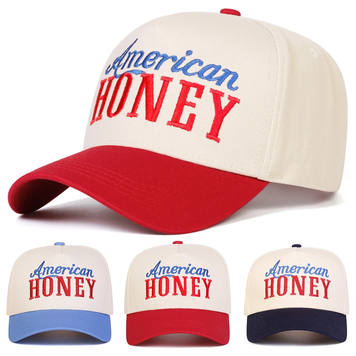 Gorras de béisbol unisex con bordado de letras AMERICAN HONEY, gorras informales ajustables para primavera y otoño, gorra deportiva con protección solar