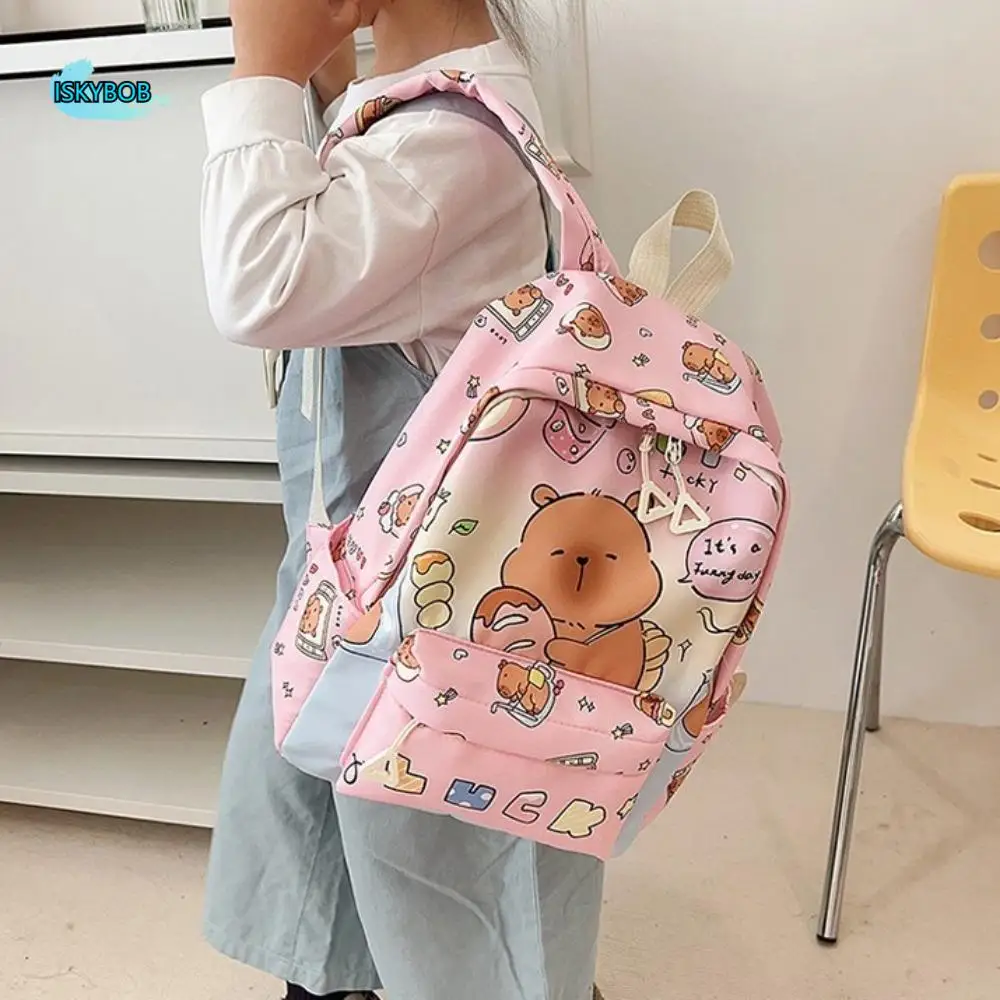 

Fashion Thickened Capybara Backpack Nylon Wide Straps Cartoon Animal Daypack Foldable Multi Functional Children School Bag Gifts