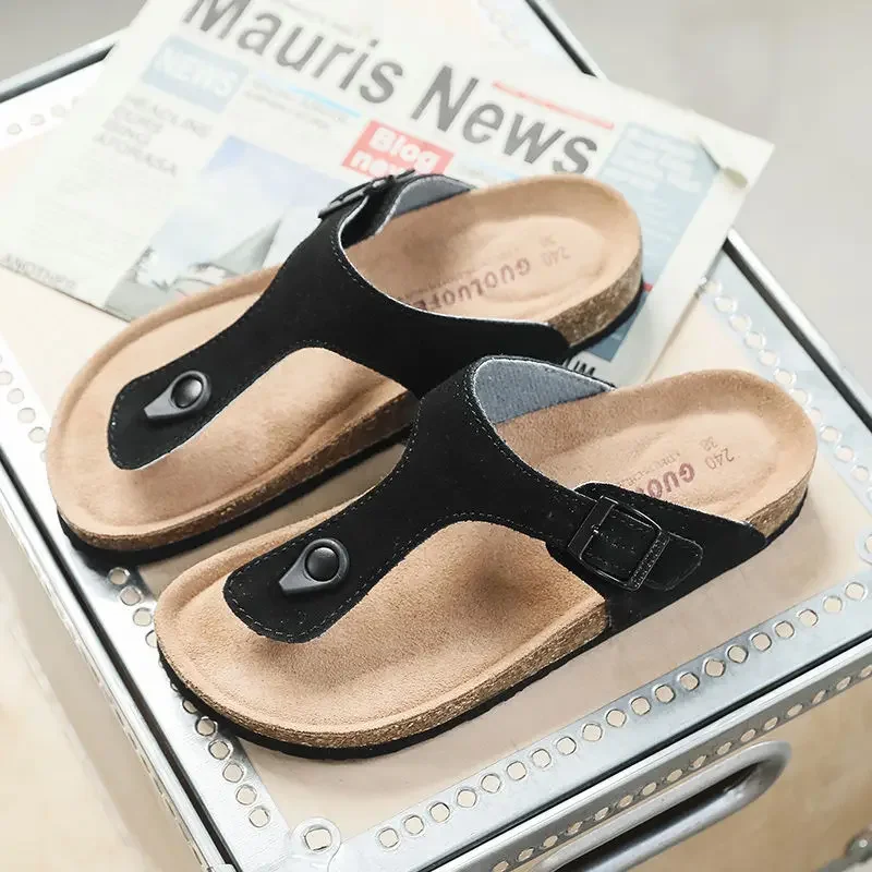 Coslony cork sandals men leather 2023 New Summer Women Beach Shoe Casual Cork Slippers Men Fashion Outdoor buckle slides for men