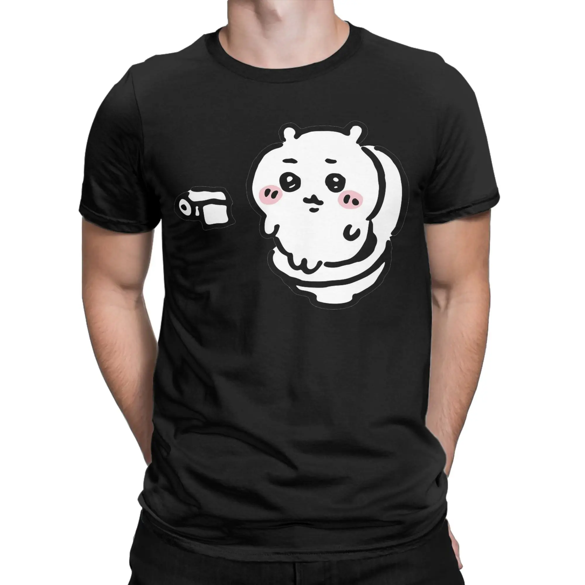 Men's T-Shirt Chiikawas on The Toilet Potty Hachiware Usagi Pooping Meme Cotton Tees Short Sleeve  T Shirts O Neck Tops Adult