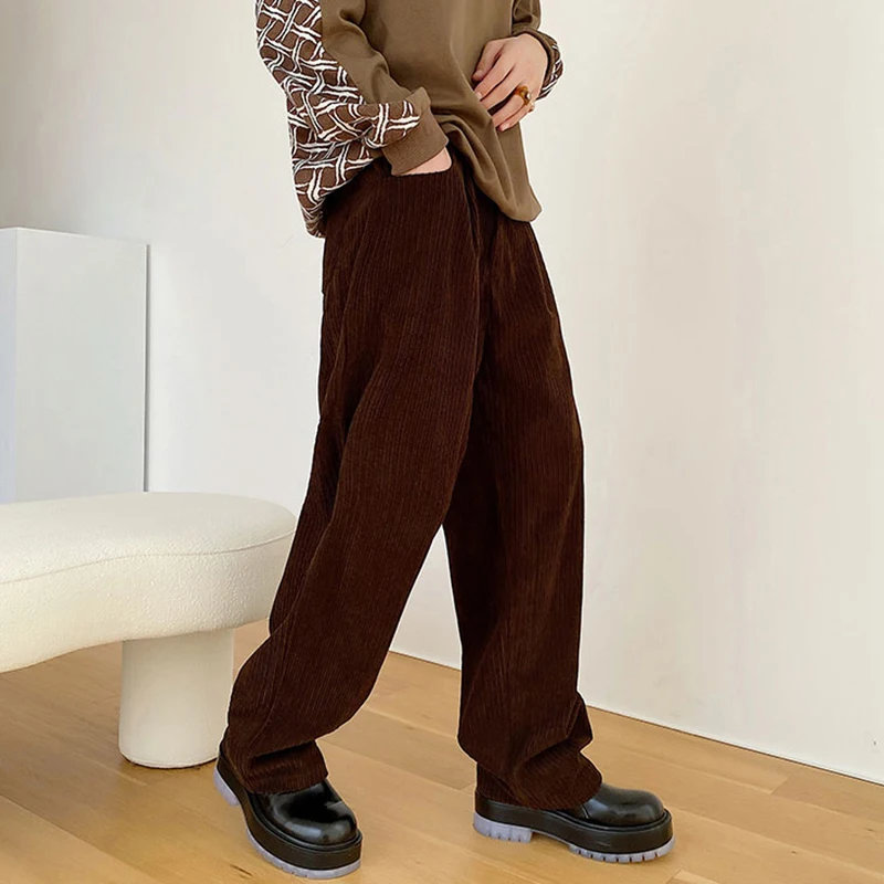 Luzhen cor sólida de alta qualidade veludo calças retas moda masculina coreano bonito elegante temperamento calças casuais jy4064