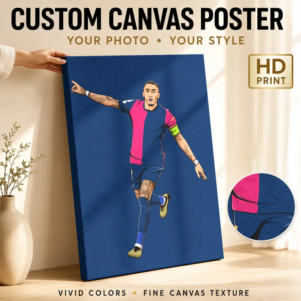 Raphinha Soccer Tribute Canvas Painting Poster Modern Style Canvas Wall Art With Customized Photo For Home Gym Ideal Coach Gift
