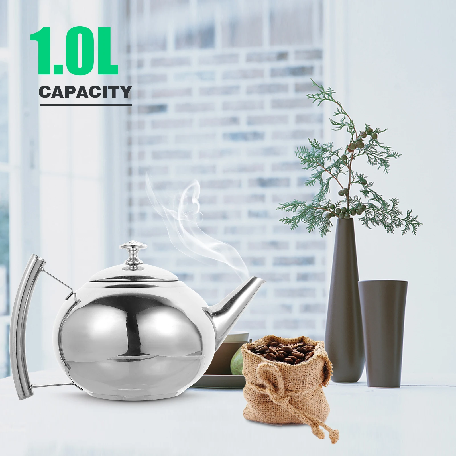 

Stainless Steel Teapot Large Capacity Heat Resistant Anti Scald Coffee Kettle Strainer for Home Office Gas Electric Furnace