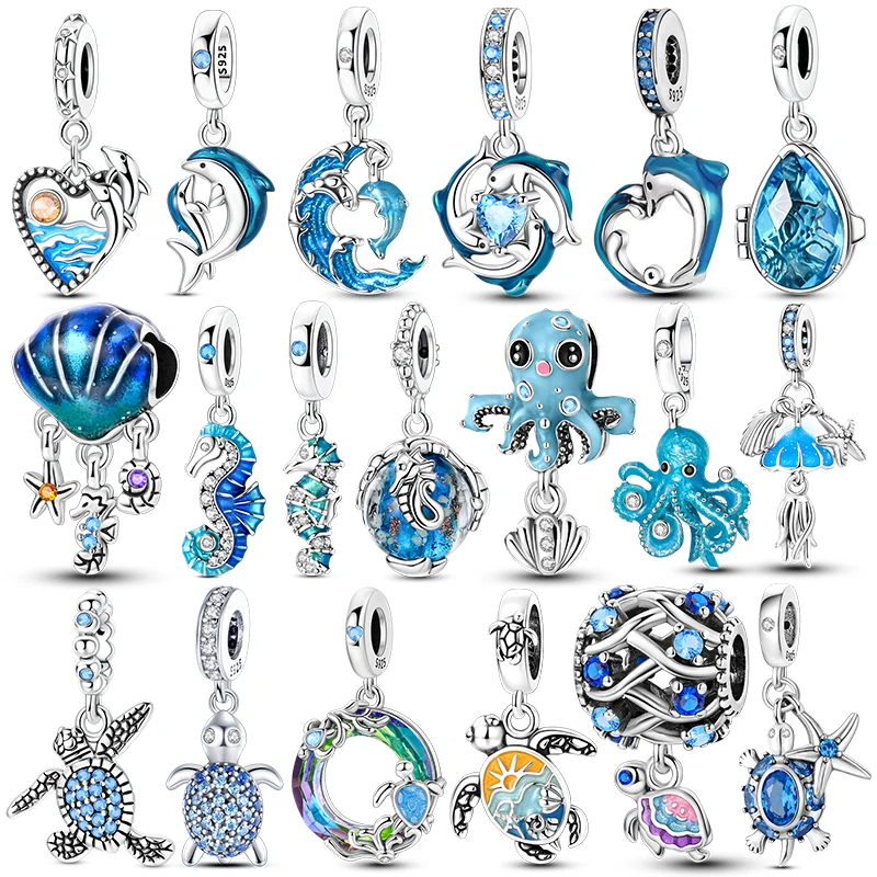 Ocean Sea Animal Charm Beads Dolphin Turtle Octopus Pendant Charms Fits 3mm Bracelet Necklace For Women Luxury DIY Jewelry Gifts