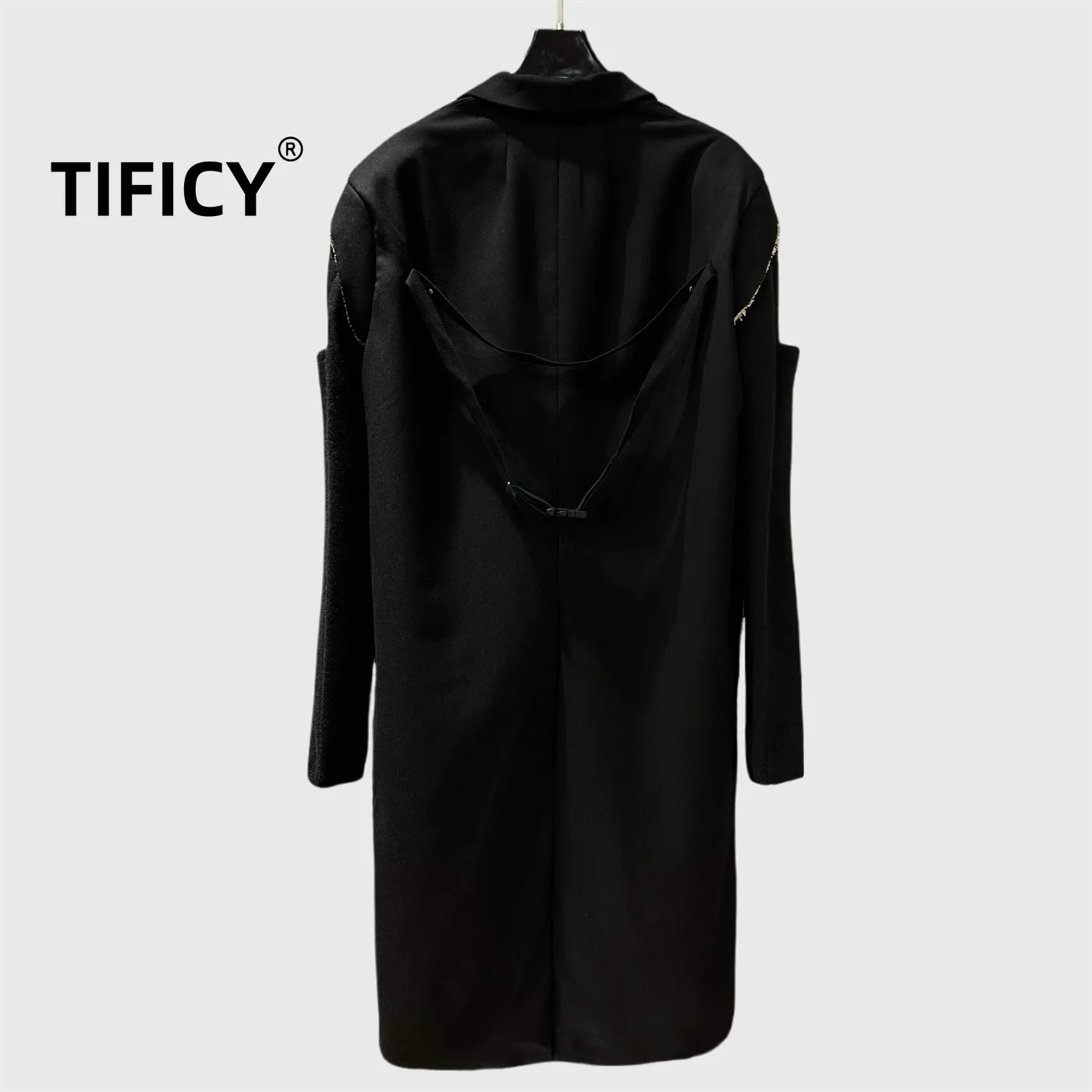 High Street Women's Dark RO Style Runway Fringe Windbreaker Long Suit Woven Ribbon Runway Design Sense Coat trench Jacket