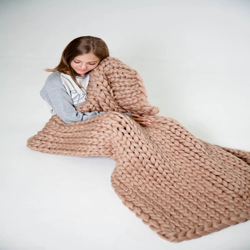 Large Soft Hand Chunky Knitted Plaids blanket for Winter Bed Sofa Plane Thick Yarn Knitting Throw 13 Colors Sofa Cover Blanket