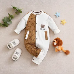 Newborn Boy AndGirl Jumpsuit Baby Clothing Cute Cartoon Splicing Contrasting Colors Bear Spring And Autumn Long Sleeved Jumpsuit