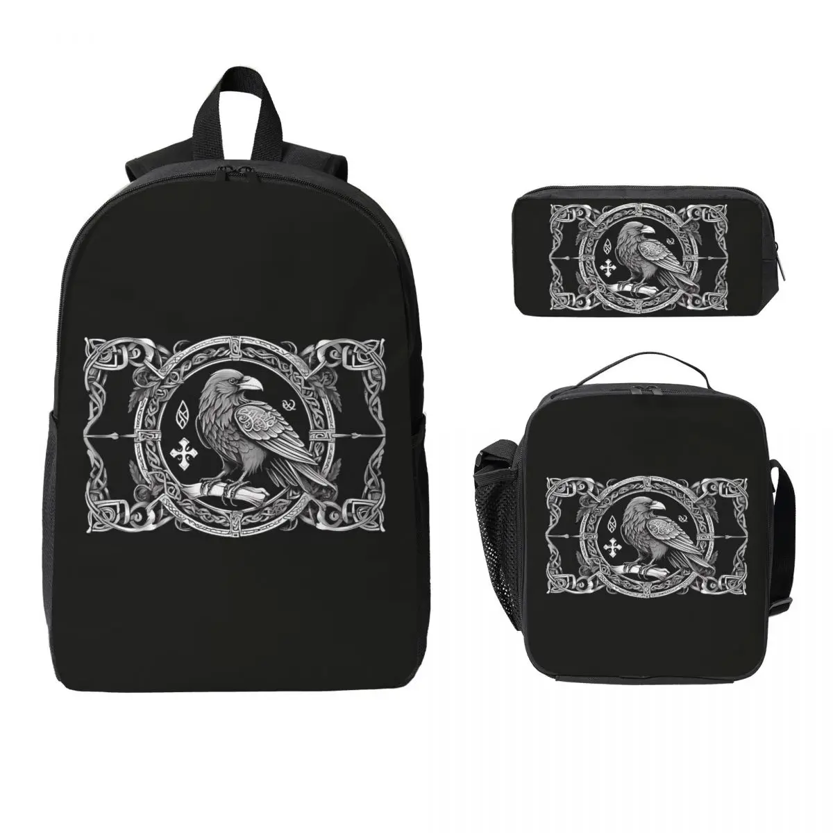 Yggdrasil Raven Backpack Boys Girls BookBag School Bag Laptop Shoulder Bags 3ps Insulated Lunch Bag Pencil Case