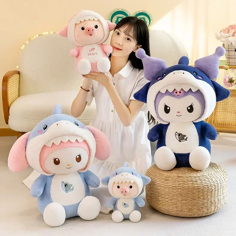 25-65cm Kawaii Shark Kuromi Doll Melody Plush Toys Large Doll Soft Stuffed Animal Dolls Children's Plushies Gifts Girl