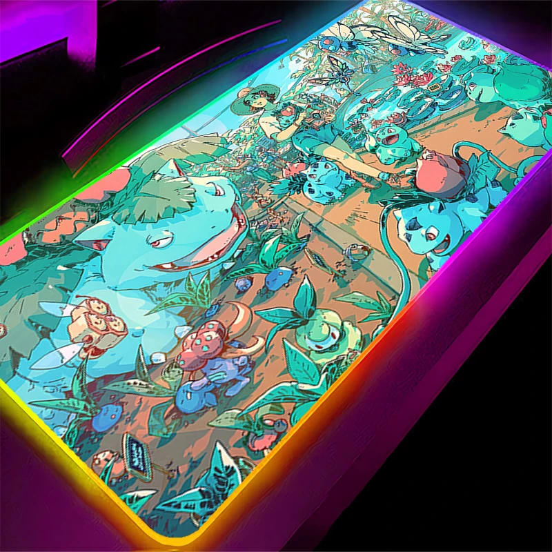 

LED Mouse Pad P-Pokemon Bulbasaur 90x40cm Gaming Large Keyboard Desk Mat Table Carpet RGB Mousepad XXL Backlight For Computer CS