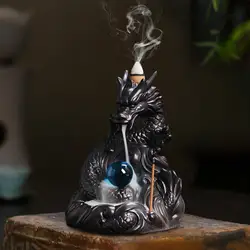 Backflow Incense Burner Waterfall Incense Cone Holder Ceramic Dragon Statue Censer for Yoga Decoration