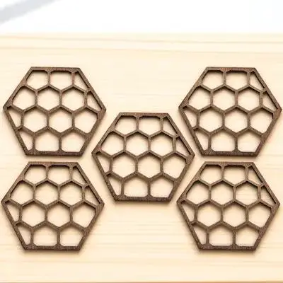 

5pcs Honeycomb Decorations Wooden Coasters Mug Placemats Tableware Cushions Home Kitchen Supplies Party Cup Holders Smooth