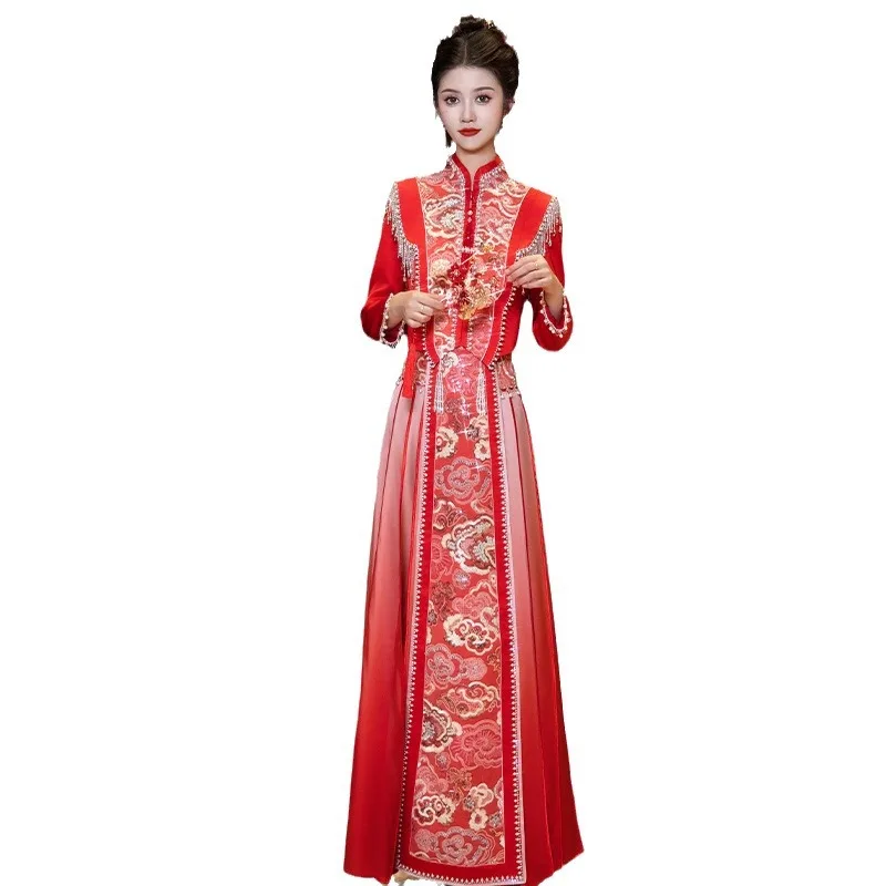 My Mei Er Xiuhe Clothing 2024 New Bride Chinese Wedding Dress and Gown Heavy Industry Toast for Women