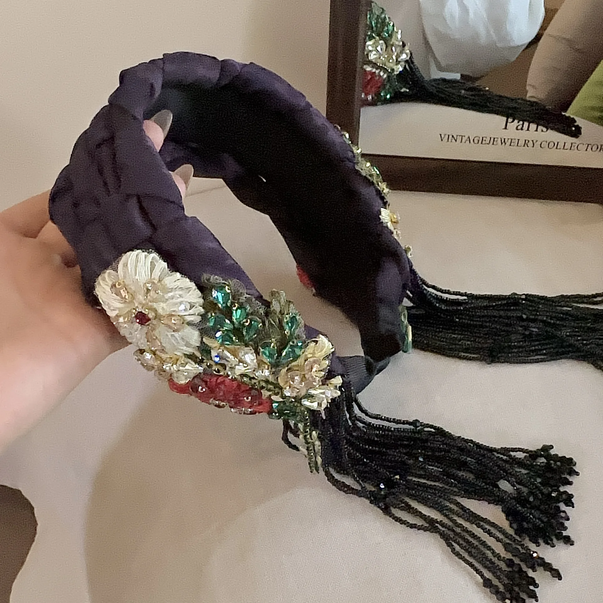 

Exquisite Wide Cloth Headband New Fashion Wide-Brimmed Fabric with Rhinestone Flowers Light Luxury Headband Ladies Hairpin