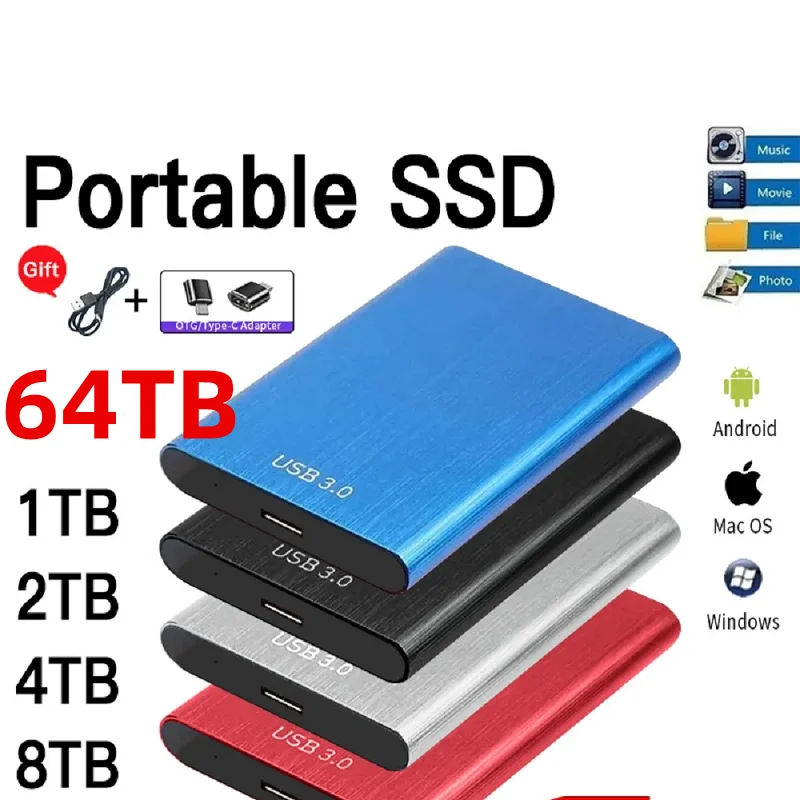 Mobile Solid State Drive 1TB Portable SSD USB 3.0 External Hard Drive 500GB Type-C High Speed Hard Disk for Laptop Mac PC