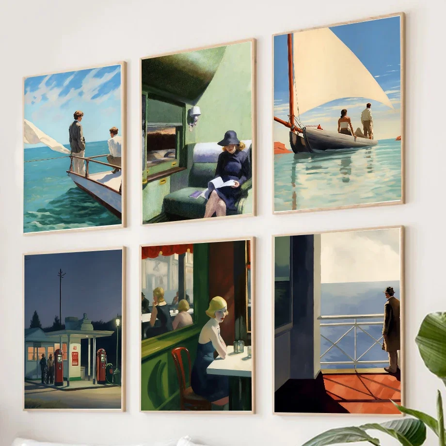 1pc frameless Canvas Painting Edward Hopper Night Scene Canvas Paintings Classic American Art Poster Vintage Diner Gas Station C