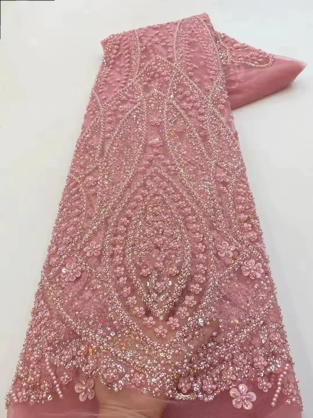 Newest Luxury Heavy Beaded Lace 2026 High Quality Net African Sequin Lace Fabrics Embroidery Women Dresses for Wedding Bridal image 3