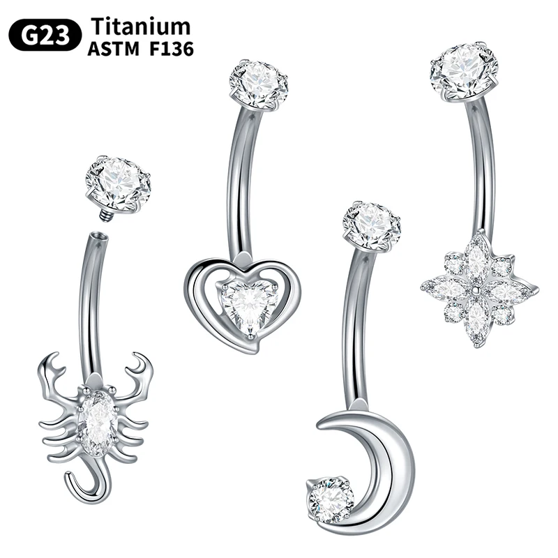 

1PC 14G Titanium Piercings Belly Button Rings for Women Navel Rings Scorpion Moon Belly Button Bar Navel Earrings Sexy Jewelry