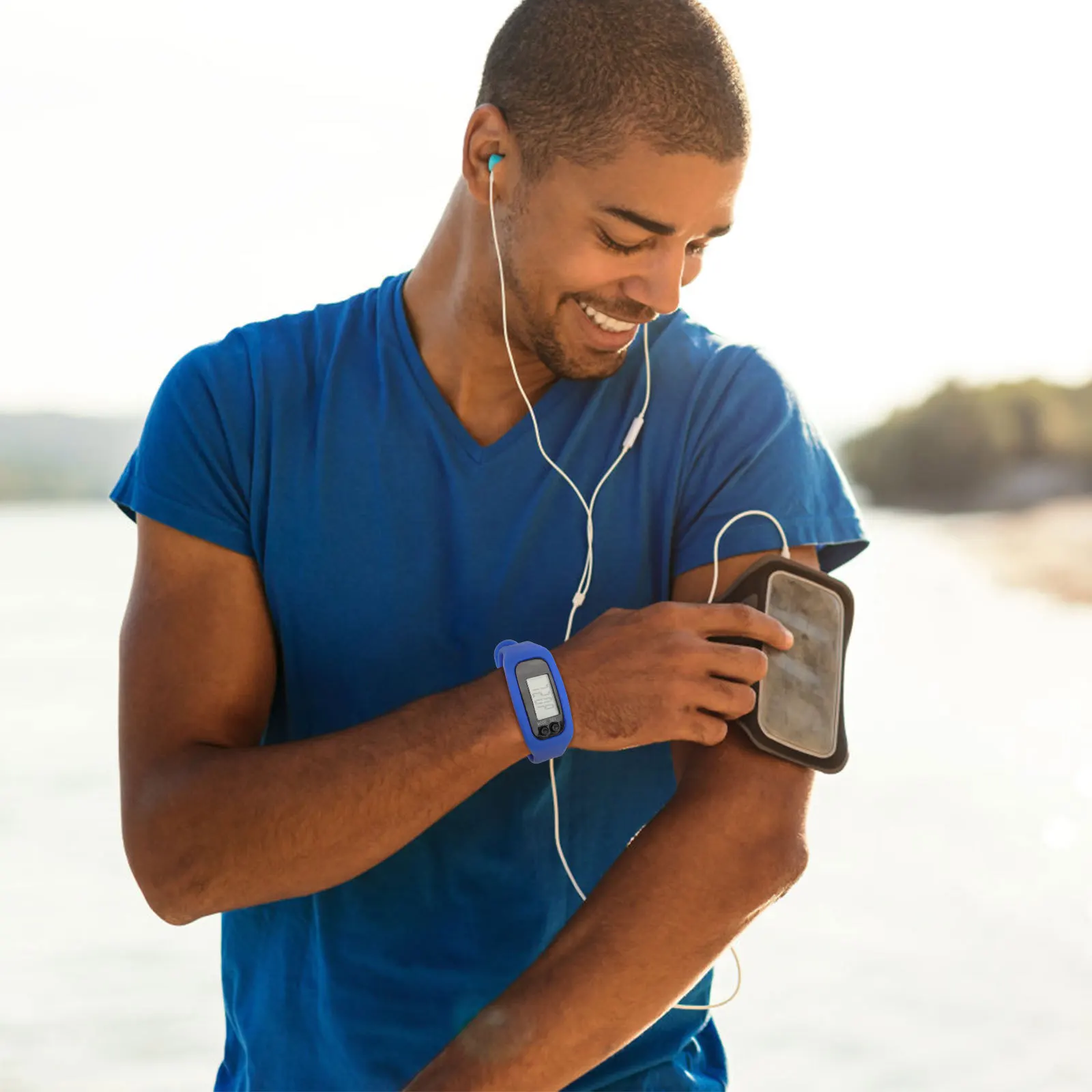 2Pcs Blue Electronic Watch Pedometer Step Counter Walking Distance Calorie LCD Bracelet Durable Longlasting Electronic Watch