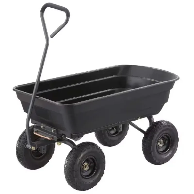 High-Capacity Heavy Dty Garden 4 Wheels Dump Tool Cart Utility Wagon Trolley Camping Cart with Tipping Tray