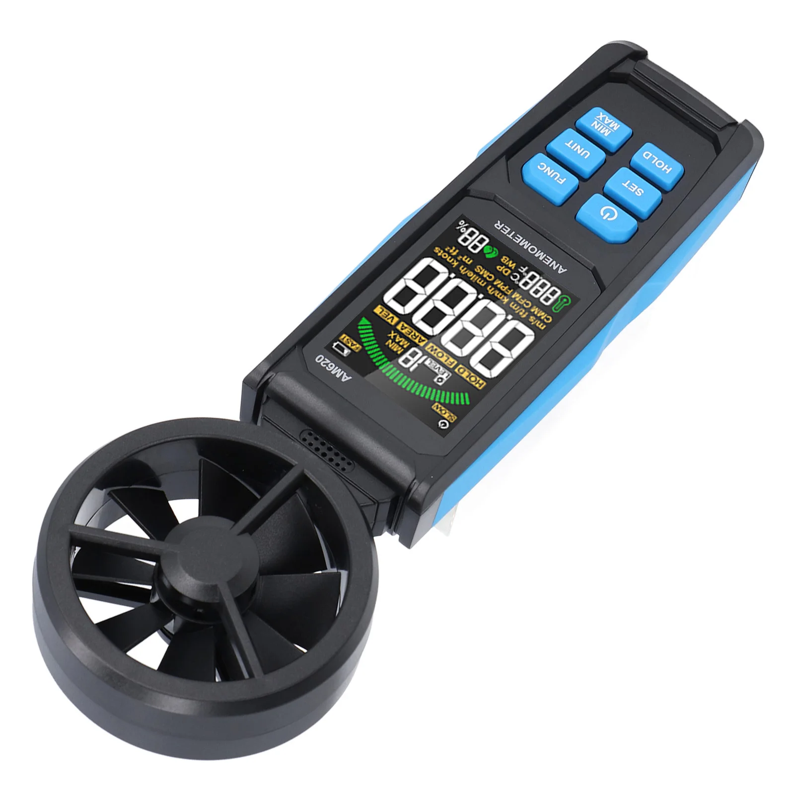 AM620 Handheld Wind Meter Featuring LCD Display with Automatic Backlighting and Clear Readability in Indoor and Outdoor Settings
