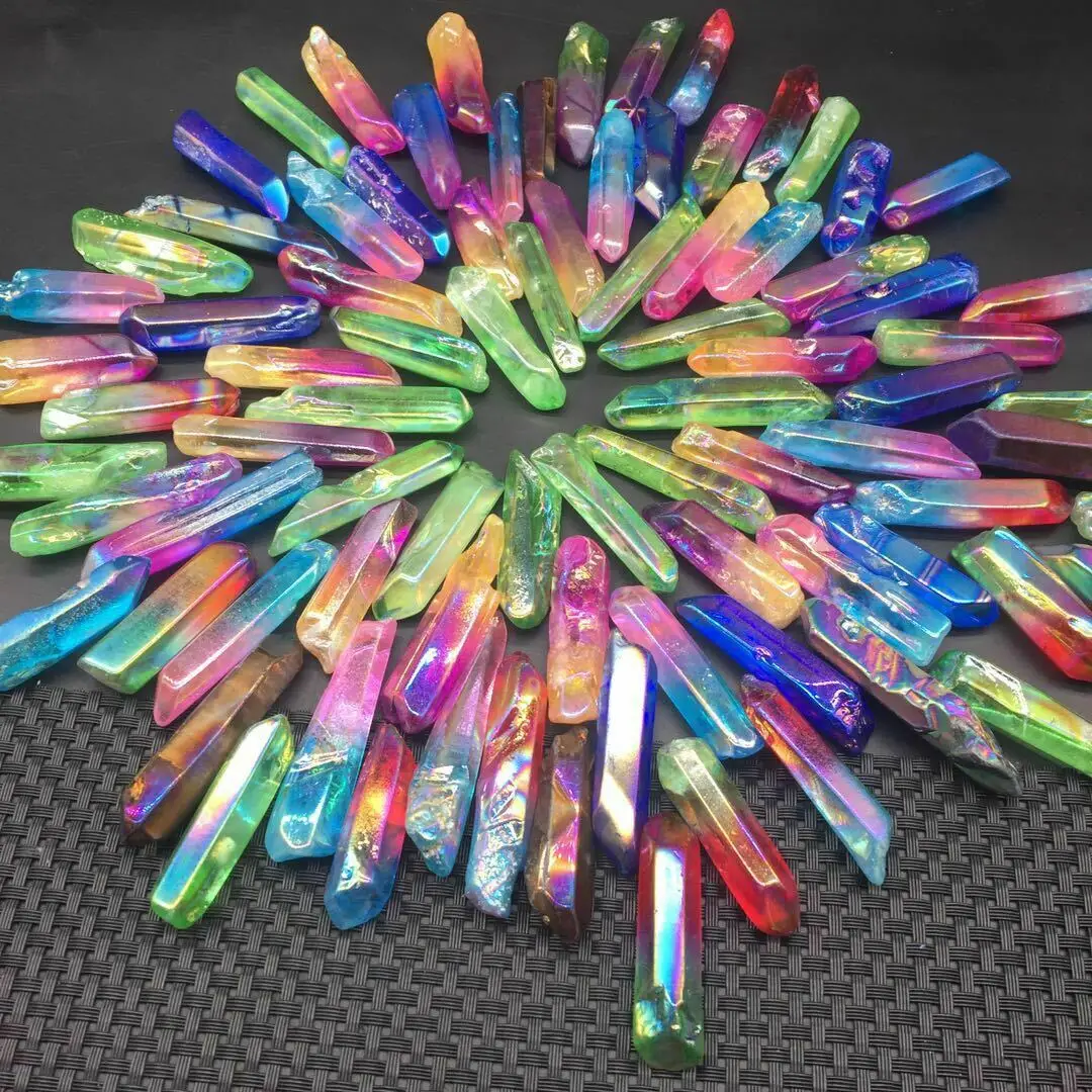 100g Large Lot Of Titanium Rainbow Aura Lemurian Quartz Crystal Point Healing 5-15pcs