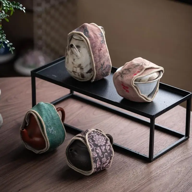 Flower Plush Tea Set Protective Cover Bump-proof Anti-Drop Teapot Cover Cloth Tea Accessories Protection Chinese Style