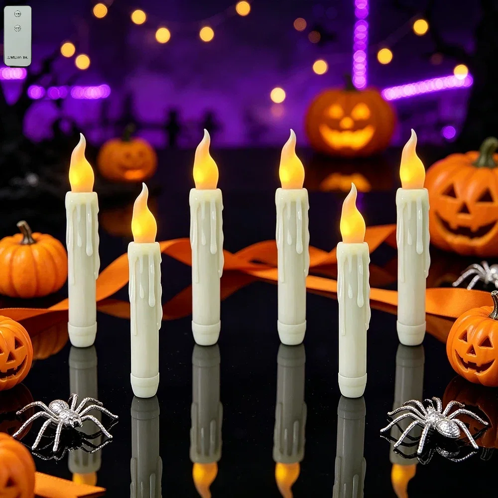 6pcs/set Remote Control Simulation Wax Dripping LED Candles, Warm White Light Flashing, Christmas Wedding Birthday Desktop Decor