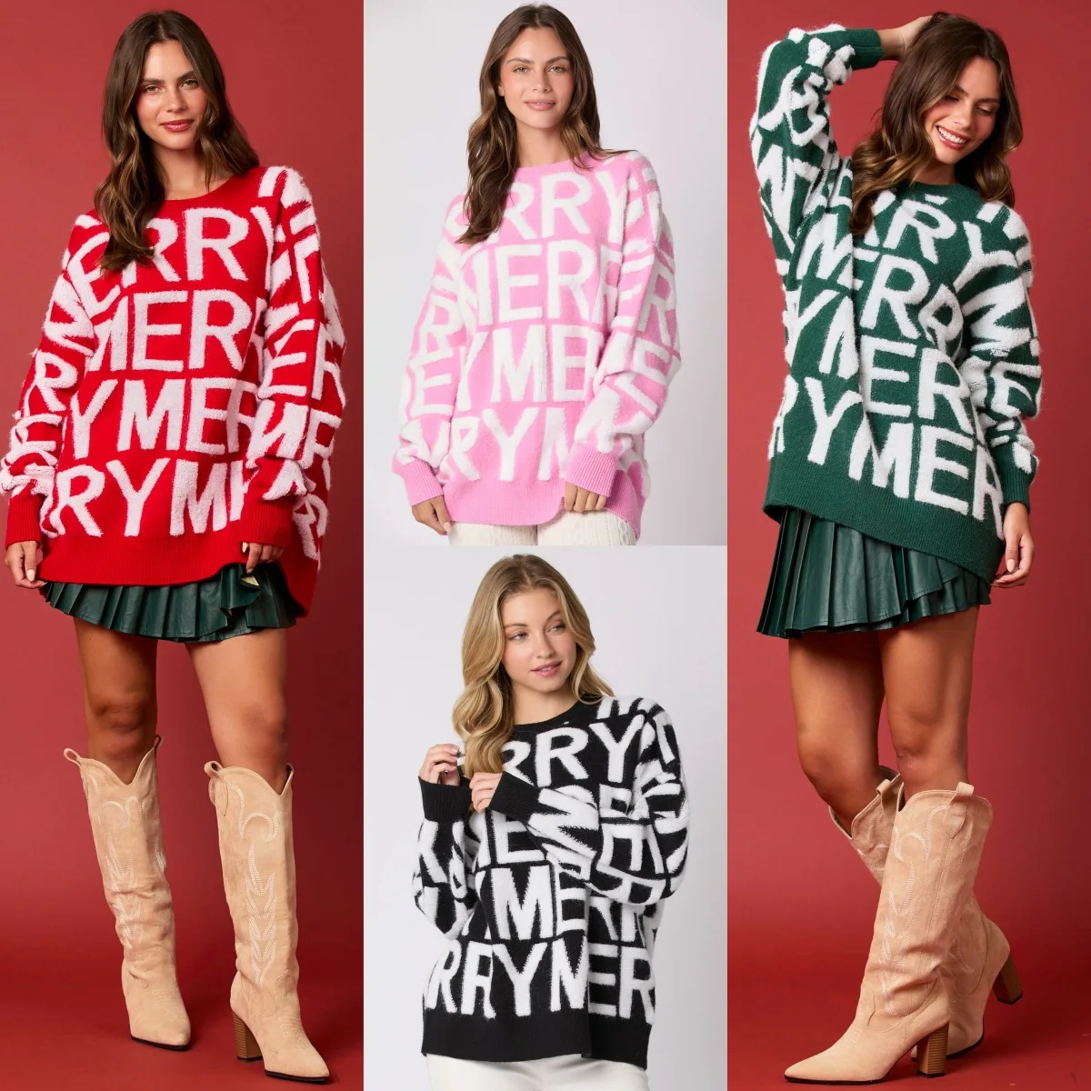 

Women's Christmas Lettering Sweater 2025 New Oversized Pullover Cozy Knit Top Long Sleeve Casual Party Wear