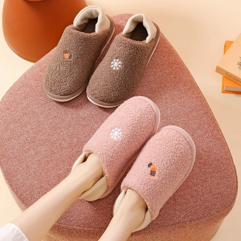 

Home Slipper Women Fluffy Fuzzy Winter Warm Plush Indoor Floor Non Slip Men Male Thermal House Shoes Flat Female 2025 New In
