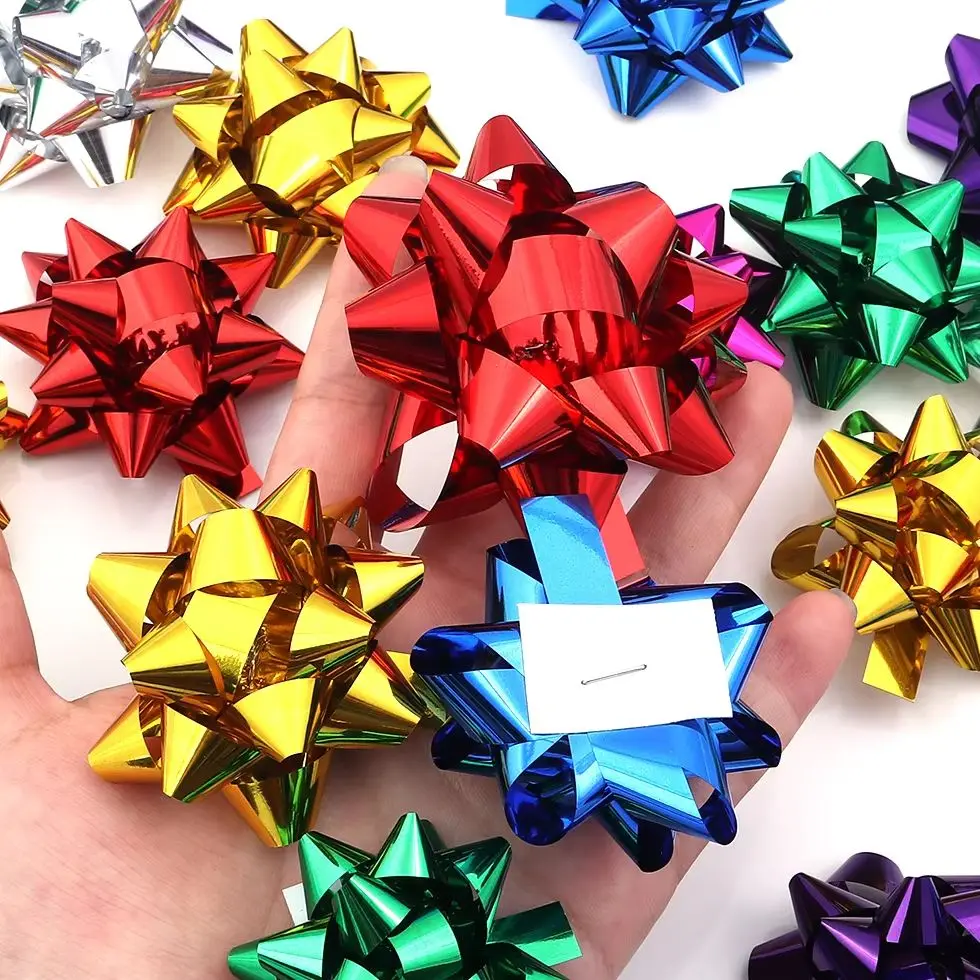 

10-20Pcs Colorful Christmas Ribbon Bows Star Flower Decorations DIY Self-Adhesive Ribbon Bows Christmas Wedding Gift Wrapping