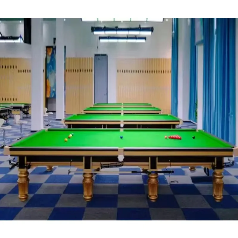 Solid Wood Indoor Snooker Table-Green Cloth Leather Pockets Automatic Ball Return for Commercial & Home Billiard