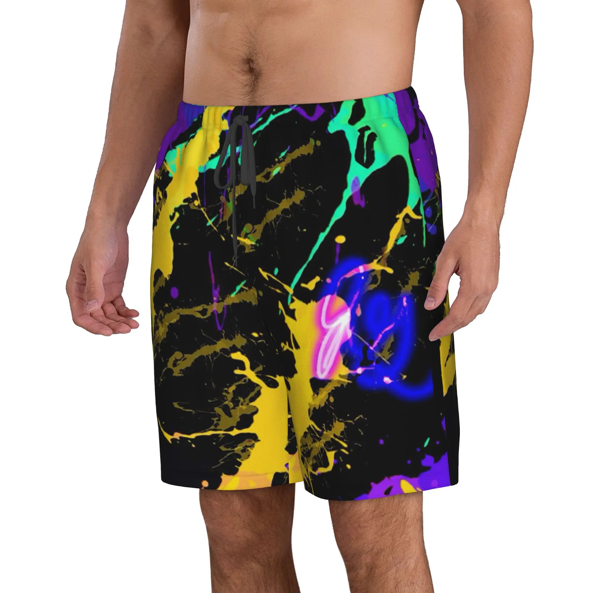Colorful Graffiti Splash Pattern Trunks Beach Board Shorts Casual Quick Dry Swim Summer Men Pants