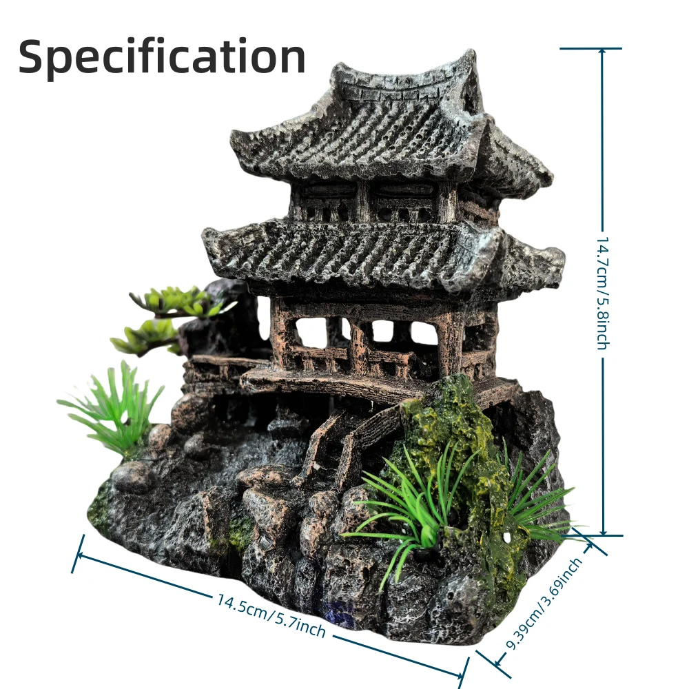 Micro Landscape Rockery Fish Tank Landscape Small Decoration Chinese Ancient Architecture Model Courtyard Study Pavilion Temple