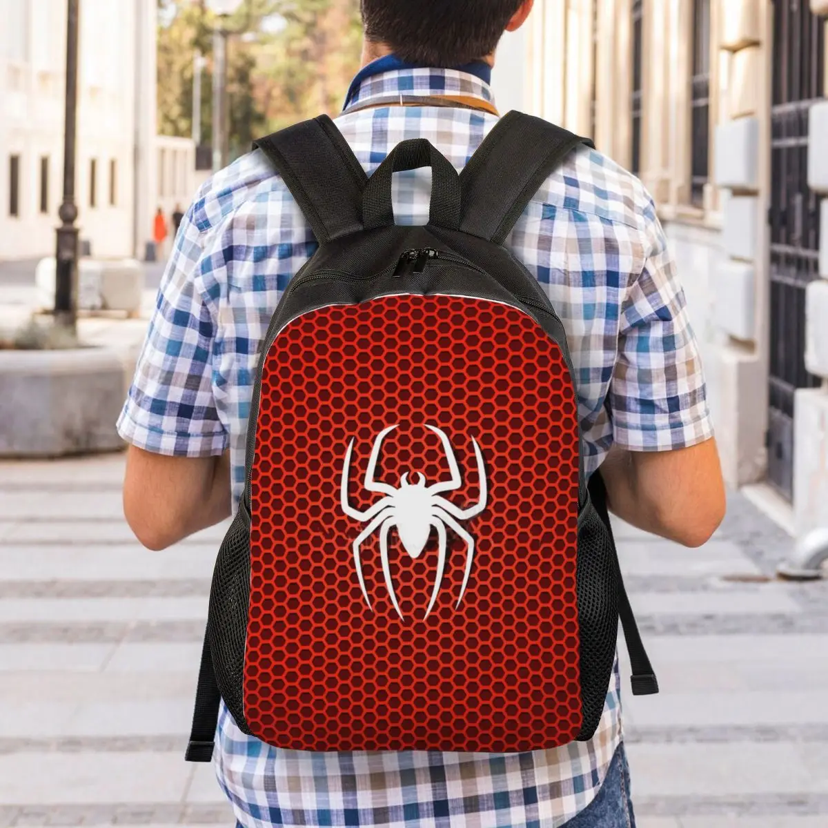 Custom Spider Cobweb Hexagon Backpacks Women Men Casual Bookbag for College School Spider Man Bags