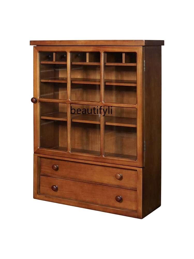 

Home American Retro Sideboard Cabinet Desktop Cup Storage Tea Set Display Glass Solid Wood Mid-Ancient Locker furniture