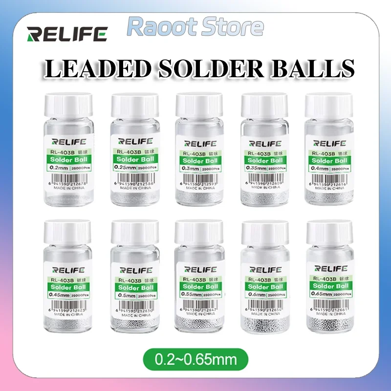 RELIFE RL-403B  183°C Leaded Solder Balls 25000pcs/bottle 0.2 0.3 - 0.65 mm BGA Reballing Balls Leaded For IC Chip Soldering