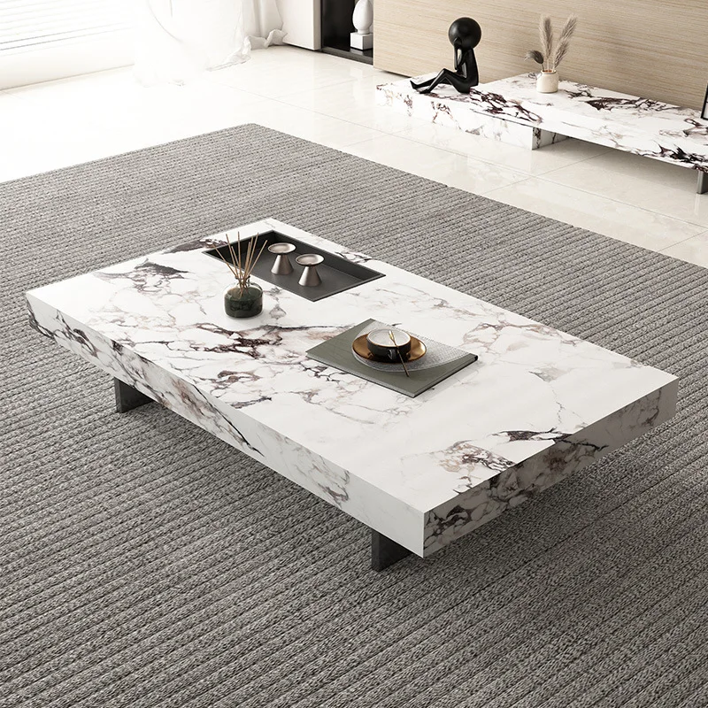 Wabi Sand Wind 2022 new Internet celebrity small apartment rock slab rectangular coffee table TV cabinet combination living room