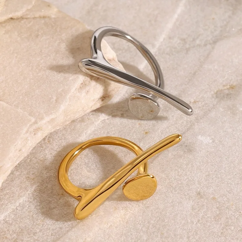 Trendy Abstract Irregular Twisted Open Adjustable Ring Anti‑fade Gold Silver Stainless Steel Women Finger Jewelry