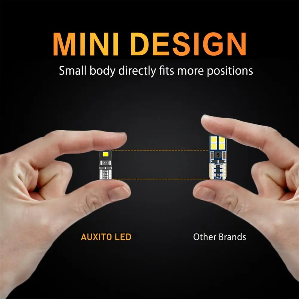 10 sztuk AUXITO Canbus W5W T10 żarówki ledowe 168 194 LED do czytania wnętrza samochodu kopuła światło bagażnika lampa parkingowa 2835smd 12V 6000K — zdjęcie 7