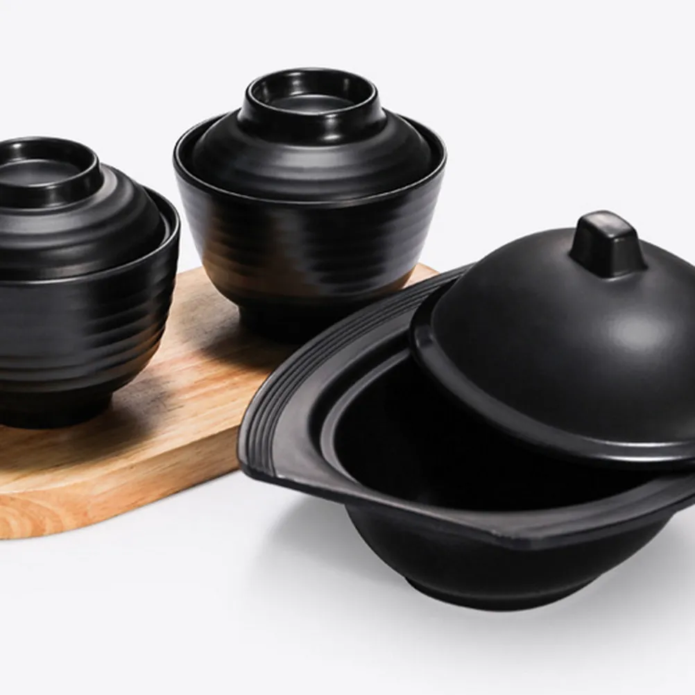 Delicate Soup Bowl Japanese Style Miso Bowl Small with Lid Imitation Porcelain Melamine Material Dustproof Insect Proof