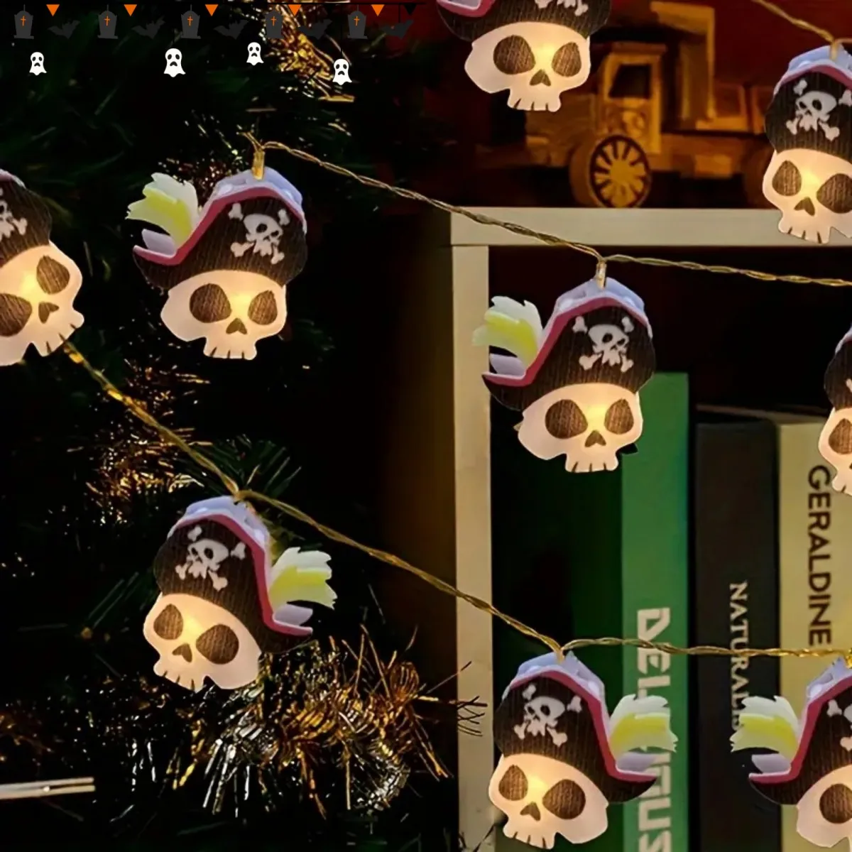 1pc 10/20 LED Halloween Pirate Skull String Lights Indoor Decorative Lamp Battery Powered Lights Suitable For Home Garden Decor - view 6
