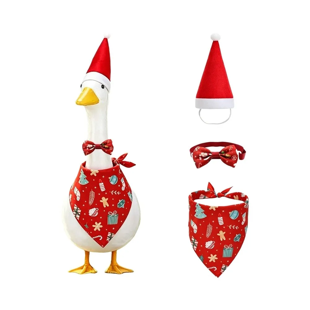 Christmas Porch Goose Outfit Set Santa Hat Bow Tie Bandana For 23 Inch Statue Garden Yard Holiday Decor Figurines Accessories