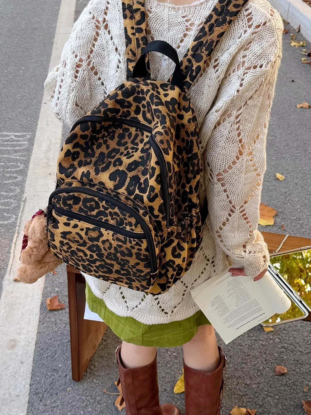 

Street Style Leopard Print Women's Backpack Large Capacity Outdoor Commuting Schooling Shoulder Bag Fashionable New Arrival