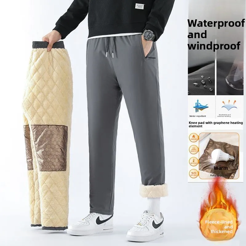 

Thiened Fce Warm Men's Casual Pants aphene Knee Pads Cotton Lycra Long Trousers Youth Faion Autumn Winter Pants