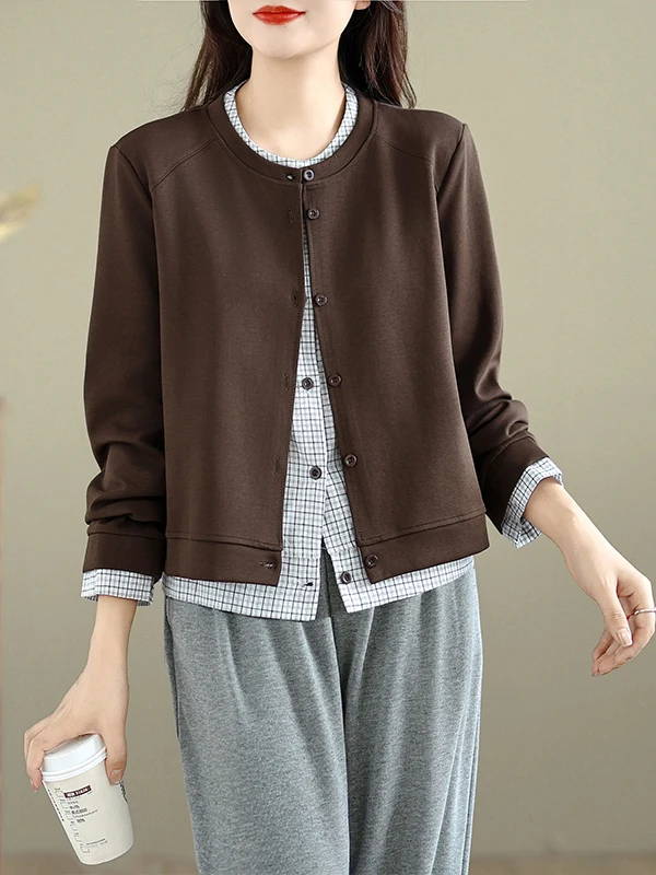 

Повседневная корейская женская трикотажная одежда irt round Ne в клетку с дышащим волокном из смеси полиэстера Long Sve Regular Fit