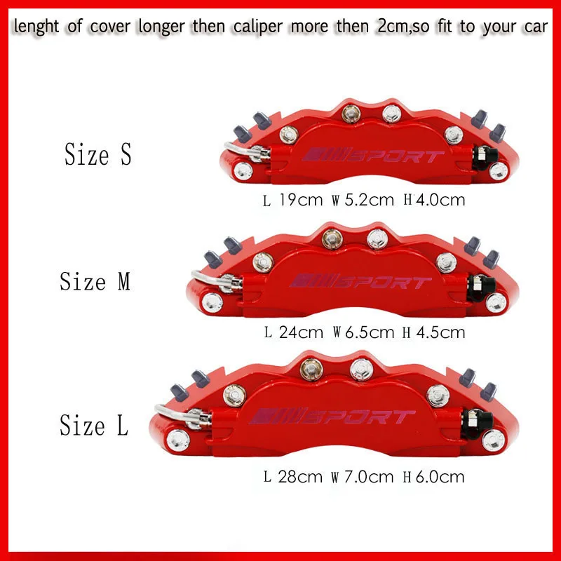 4 Or 2 Pcs Universal Fixing By Screws Aluminum Metal Brake Caliper Cover With Red Sport Sticker Logo Car Accessories