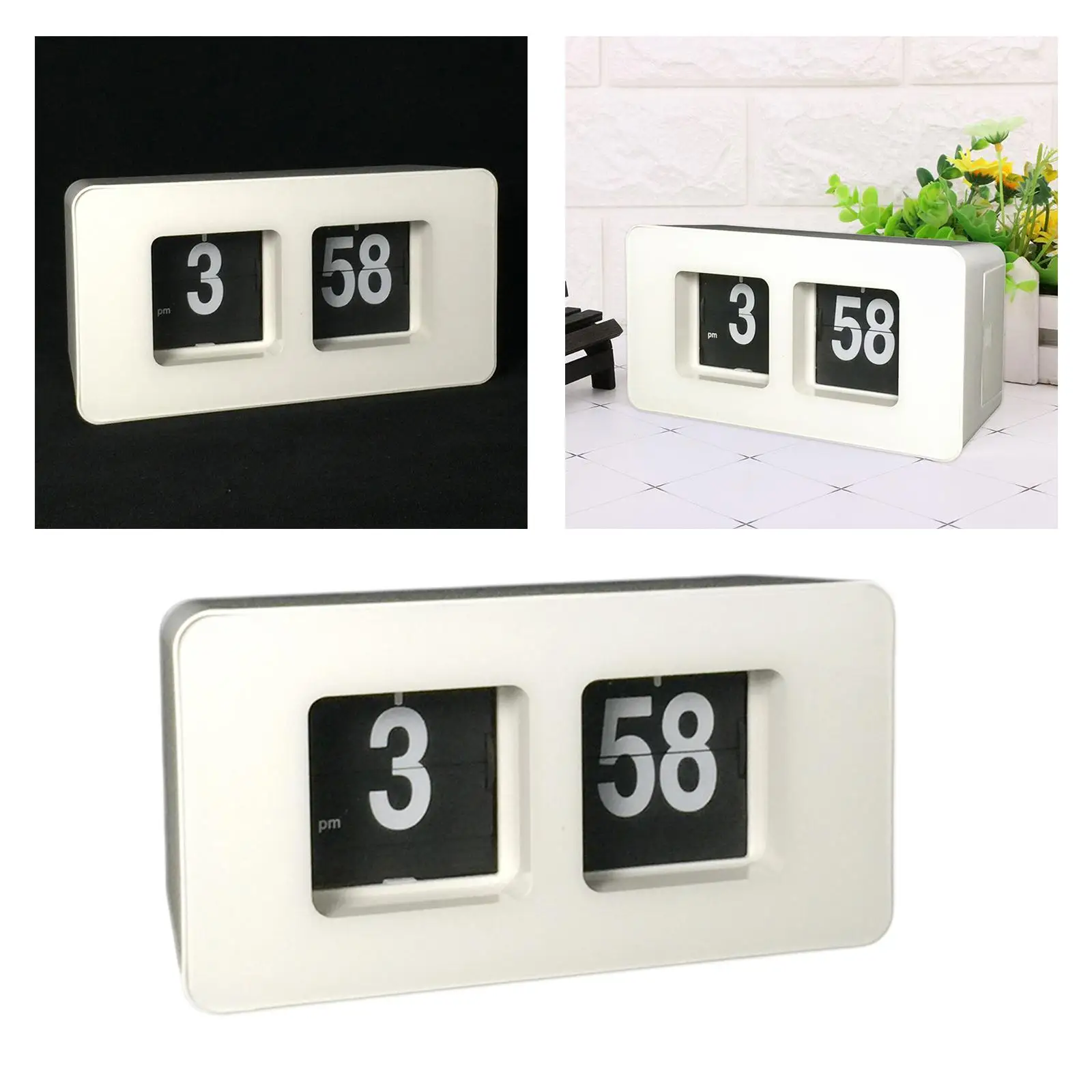 Auto Flip Clock Retro Silent Desk Decor Large Display Table Clock Vintage Bedroom Living Room for Home Office
