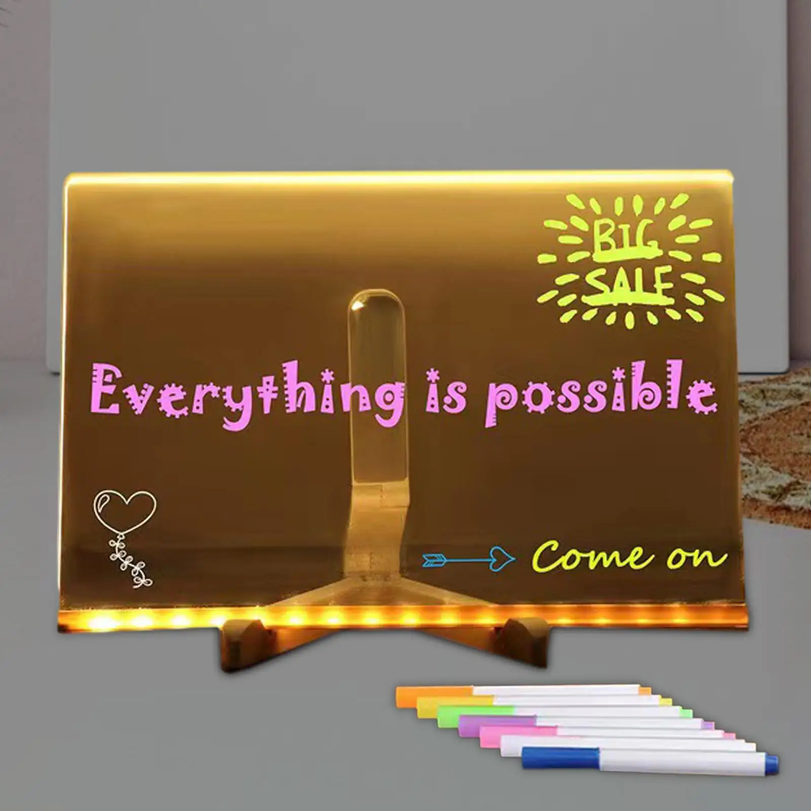 Placa de notas com placa de mensagens LED colorida com placa acrílica de apagamento a seco de 5 canetas